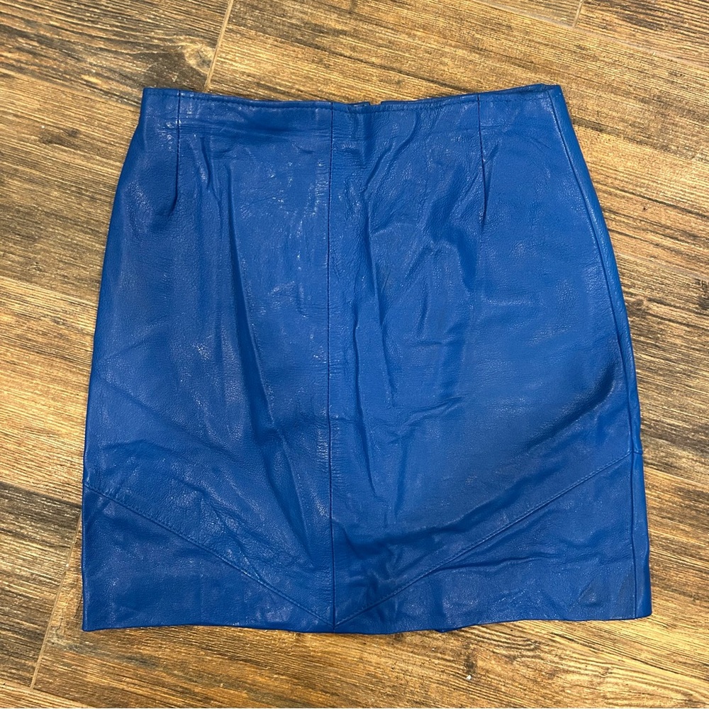 Vintage Firenze Santa Barbara Blue Leather Mini Skirt – Size 4